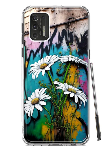 Motorola Moto G Stylus 4G 2021 White Daisies Graffiti Wall Art Painting Hybrid Protective Phone Case Cover