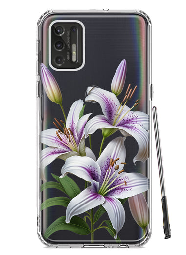 Motorola Moto G Stylus 2021 White Lavender Lily Purple Flowers Floral Hybrid Protective Phone Case Cover
