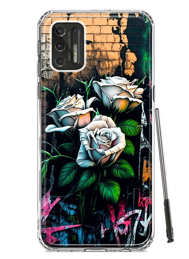 Motorola Moto G Stylus 4G 2021 White Roses Graffiti Wall Art Painting Hybrid Protective Phone Case Cover