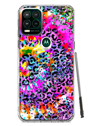 Motorola Moto G Stylus 5G 2021 Vibrant Pink Purple Tie Dye Summer Leopard Swirl Rainbow Hybrid Protective Phone Case Cover