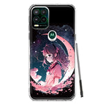 Motorola Moto G Stylus 5G Kawaii Manga Pink Cherry Blossom Dreaming Moon Girl Hybrid Protective Phone Case Cover
