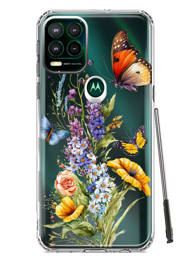 Motorola Moto G Stylus 5G Yellow Purple Spring Flowers Butterflies Floral Hybrid Protective Phone Case Cover