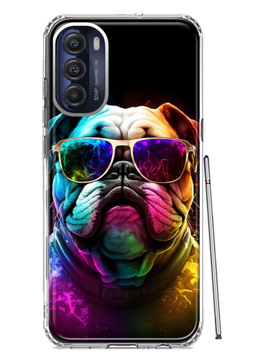 Motorola Moto G Stylus 4G 2022 Neon Rainbow Glow Bulldog Hybrid Protective Phone Case Cover