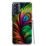 Motorola Moto G Stylus 5G 2022 Neon Rainbow Glow Peacock Feather Hybrid Protective Phone Case Cover