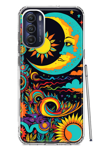 Motorola Moto G Stylus 5G 2022 Neon Rainbow Psychedelic Indie Hippie Indie Moon Hybrid Protective Phone Case Cover