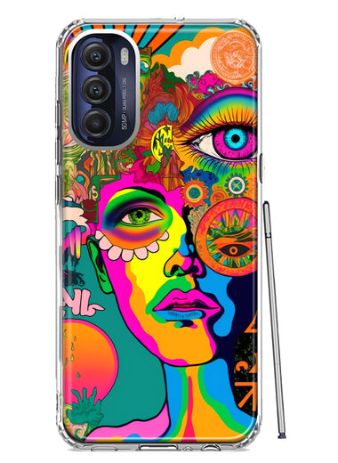Motorola Moto G Stylus 4G 2022 Neon Rainbow Psychedelic Hippie One Eye Pop Art Hybrid Protective Phone Case Cover