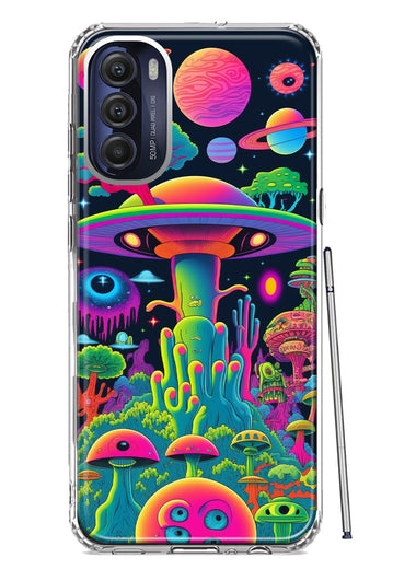 Motorola Moto G Stylus 5G 2022 Neon Rainbow Psychedelic UFO Alien Planet Hybrid Protective Phone Case Cover