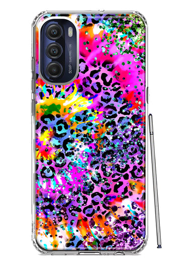 Motorola Moto G Stylus 4G 2022 Vibrant Pink Purple Tie Dye Summer Leopard Swirl Rainbow Hybrid Protective Phone Case Cover