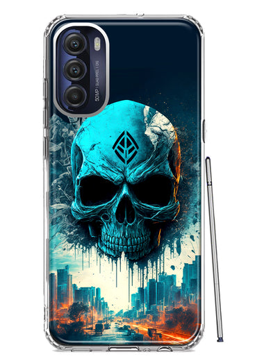 Motorola Moto G Stylus 5G 2022 Blue Apocalypse Cyberpunk Skull Feather Double Layer Phone Case Cover