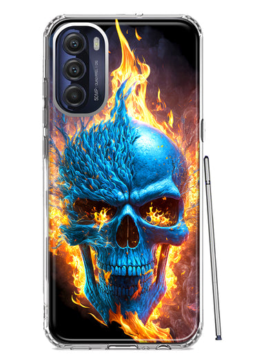 Motorola Moto G Stylus 4G 2022 Blue Flaming Skull Burning Fire Double Layer Phone Case Cover