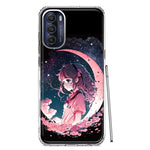 Motorola Moto G Stylus 4G 2022 Kawaii Manga Pink Cherry Blossom Dreaming Moon Girl Hybrid Protective Phone Case Cover