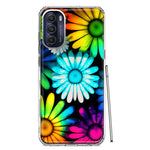 Motorola Moto G Stylus 5G 2022 Neon Rainbow Daisy Glow Colorful Daisies Baby Blue Pink Yellow White Double Layer Phone Case Cover