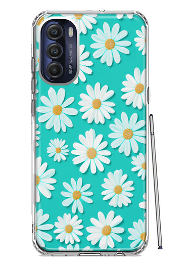 Motorola Moto G Stylus 4G 2022 Turquoise Teal White Daisies Cute Daisy Polka Dots Double Layer Phone Case Cover