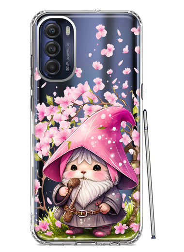 Motorola Moto G Stylus 5G 2022 Cute Pink Cherry Blossom Gnome Spring Floral Flowers Double Layer Phone Case Cover