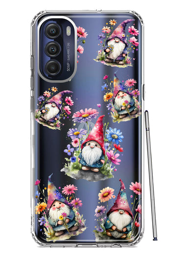 Motorola Moto G Stylus 5G 2022 Cute Pink Purple Cosmos Flowers Gnomes Spring Floral Double Layer Phone Case Cover