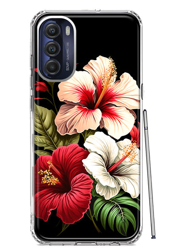 Motorola Moto G Stylus 4G 2022 Pink Red Hibiscus Wild Flowers Floral Hybrid Protective Phone Case Cover