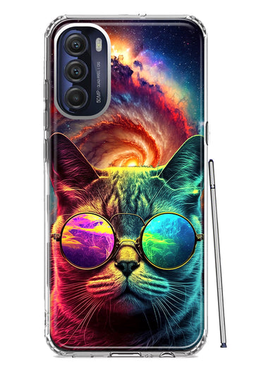 Motorola Moto G Stylus 4G 2022 Neon Rainbow Galaxy Cat Hybrid Protective Phone Case Cover