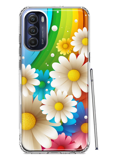 Motorola Moto G Stylus 5G 2022 Colorful Rainbow Daisies Blue Pink White Green Double Layer Phone Case Cover