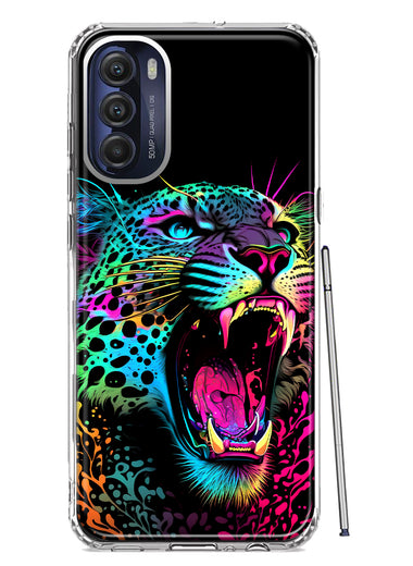 Motorola Moto G Stylus 5G 2022 Neon Rainbow Glow Colorful Leopard Hybrid Protective Phone Case Cover