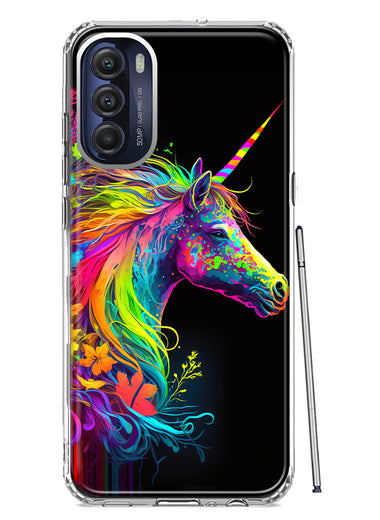 Motorola Moto G Stylus 5G 2022 Neon Rainbow Glow Unicorn Floral Hybrid Protective Phone Case Cover