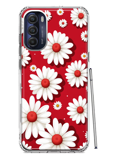 Motorola Moto G Stylus 5G 2022 Cute White Red Daisies Polkadots Double Layer Phone Case Cover