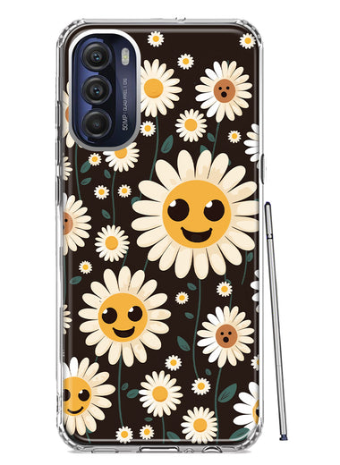 Motorola Moto G Stylus 5G 2022 Cute Smiley Face White Daisies Double Layer Phone Case Cover