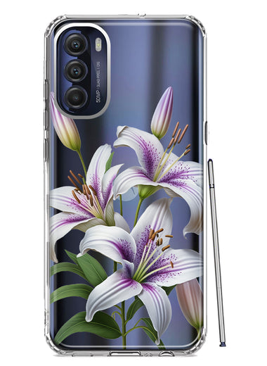 Motorola Moto G Stylus 4G 2022 White Lavender Lily Purple Flowers Floral Hybrid Protective Phone Case Cover