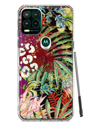 Motorola Moto G Stylus 5G 2021 Leopard Tropical Flowers Vacation Dreams Hibiscus Floral Hybrid Protective Phone Case Cover