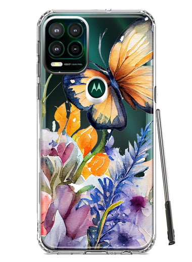 Motorola Moto G Stylus 5G 2021 Spring Summer Flowers Butterfly Purple Blue Lilac Floral Hybrid Protective Phone Case Cover