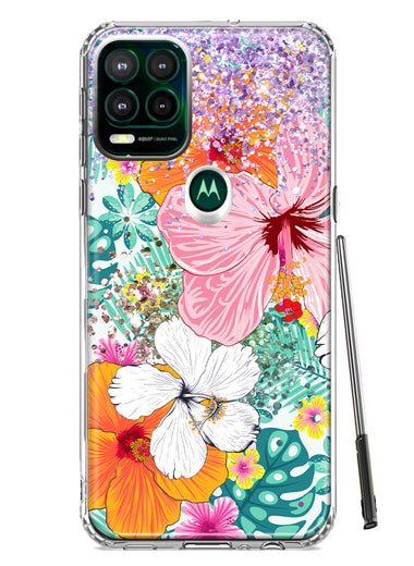 Motorola Moto G Stylus 5G 2021 Hawaiian Vibes Hibiscus Flowers Monstera Vacation Summer Hybrid Protective Phone Case Cover