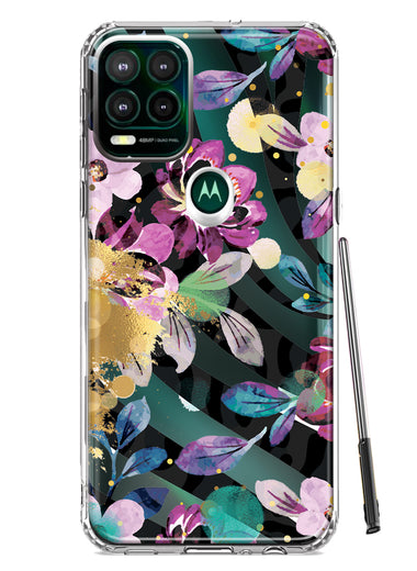 Motorola Moto G Stylus 5G 2021 Zebra Stripes Tropical Flowers Purple Blue Summer Vibes Hybrid Protective Phone Case Cover