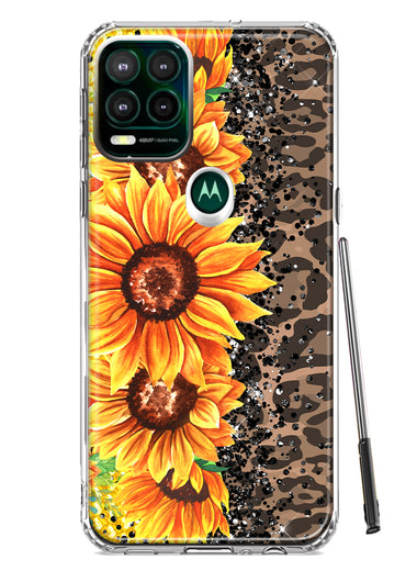Motorola Moto G Stylus 5G 2021 Yellow Summer Sunflowers Brown Leopard Honeycomb Hybrid Protective Phone Case Cover