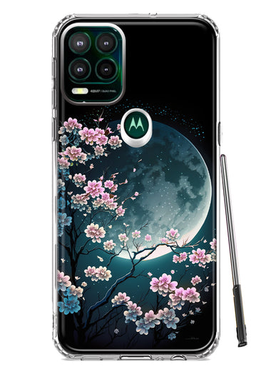 Motorola Moto G Stylus 5G 2021 Kawaii Manga Pink Cherry Blossom Full Moon Hybrid Protective Phone Case Cover