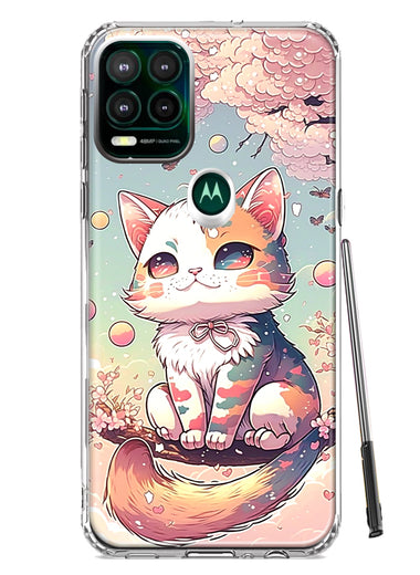 Motorola Moto G Stylus 5G 2021 Kawaii Manga Pink Cherry Blossom Cute Cat Hybrid Protective Phone Case Cover