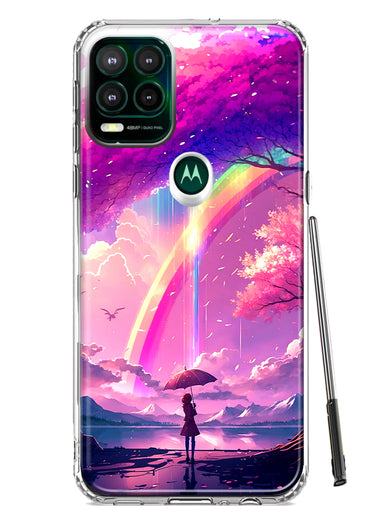 Motorola Moto G Stylus 5G 2021 Kawaii Manga Pink Cherry Blossom Japanese Rainbow Girl Hybrid Protective Phone Case Cover