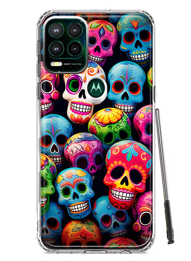 Motorola Moto G Stylus 5G 2021 Halloween Spooky Colorful Day of the Dead Skulls Hybrid Protective Phone Case Cover