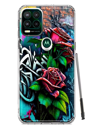 Motorola Moto G Stylus 5G 2021 Red Roses Graffiti Painting Art Hybrid Protective Phone Case Cover