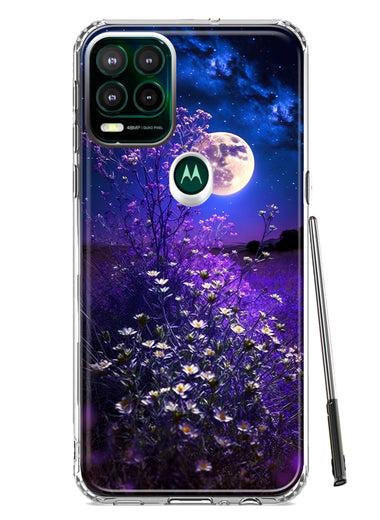 Motorola Moto G Stylus 5G 2021 Spring Moon Night Lavender Flowers Floral Hybrid Protective Phone Case Cover