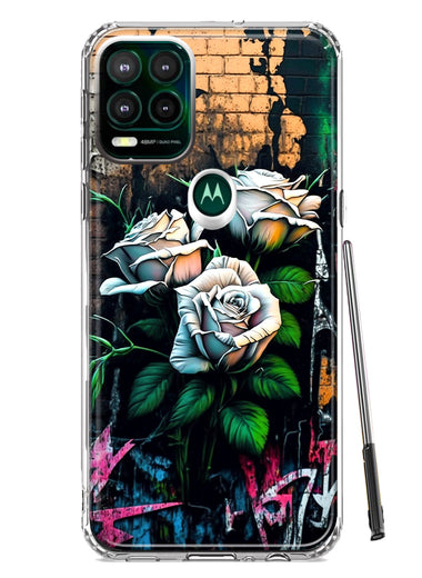 Motorola Moto G Stylus 5G 2021 White Roses Graffiti Wall Art Painting Hybrid Protective Phone Case Cover