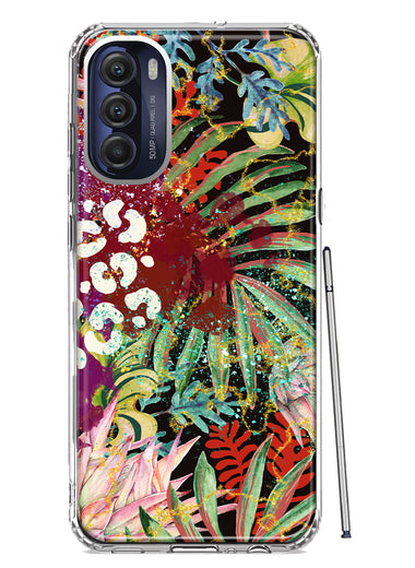 Motorola Moto G Stylus 4G 2022 Leopard Tropical Flowers Vacation Dreams Hibiscus Floral Hybrid Protective Phone Case Cover