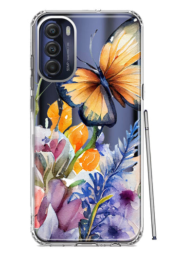 Motorola Moto G Stylus 4G 2022 Spring Summer Flowers Butterfly Purple Blue Lilac Floral Hybrid Protective Phone Case Cover