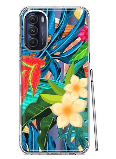 Motorola Moto G Stylus 4G 2022 Blue Monstera Pothos Tropical Floral Summer Flowers Hybrid Protective Phone Case Cover