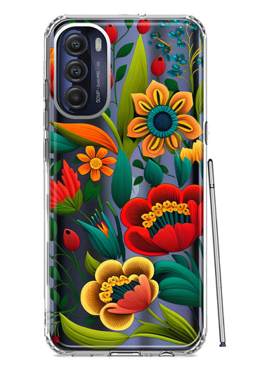Motorola Moto G Stylus 4G 2022 Colorful Red Orange Folk Style Floral Vibrant Spring Flowers Hybrid Protective Phone Case Cover