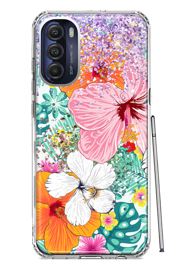 Motorola Moto G Stylus 5G 2022 Hawaiian Vibes Hibiscus Flowers Monstera Vacation Summer Hybrid Protective Phone Case Cover