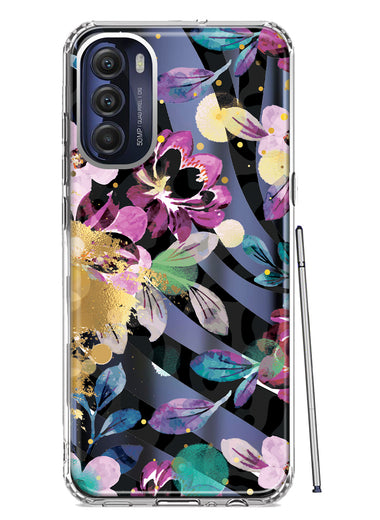 Motorola Moto G Stylus 5G 2022 Zebra Stripes Tropical Flowers Purple Blue Summer Vibes Hybrid Protective Phone Case Cover