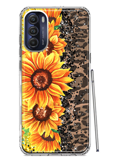 Motorola Moto G Stylus 5G 2022 Yellow Summer Sunflowers Brown Leopard Honeycomb Hybrid Protective Phone Case Cover