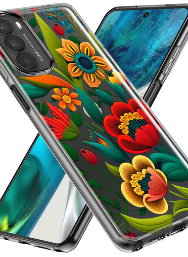 Motorola Moto G Stylus 5G 2023 Colorful Red Orange Folk Style Floral Vibrant Spring Flowers Hybrid Protective Phone Case Cover