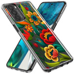 Motorola Moto One 5G Colorful Red Orange Folk Style Floral Vibrant Spring Flowers Hybrid Protective Phone Case Cover