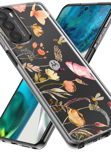Motorola Moto G Stylus 5G 2023 Peach Meadow Wildflowers Butterflies Bees Watercolor Floral Hybrid Protective Phone Case Cover