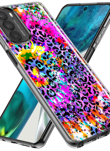 Motorola Moto G Stylus 5G 2023 Vibrant Pink Purple Tie Dye Summer Leopard Swirl Rainbow Hybrid Protective Phone Case Cover